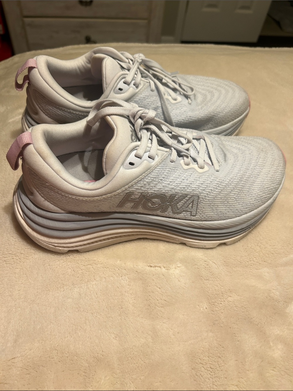 Hoka Women's White Running Sneakers with Pink Heel Tab